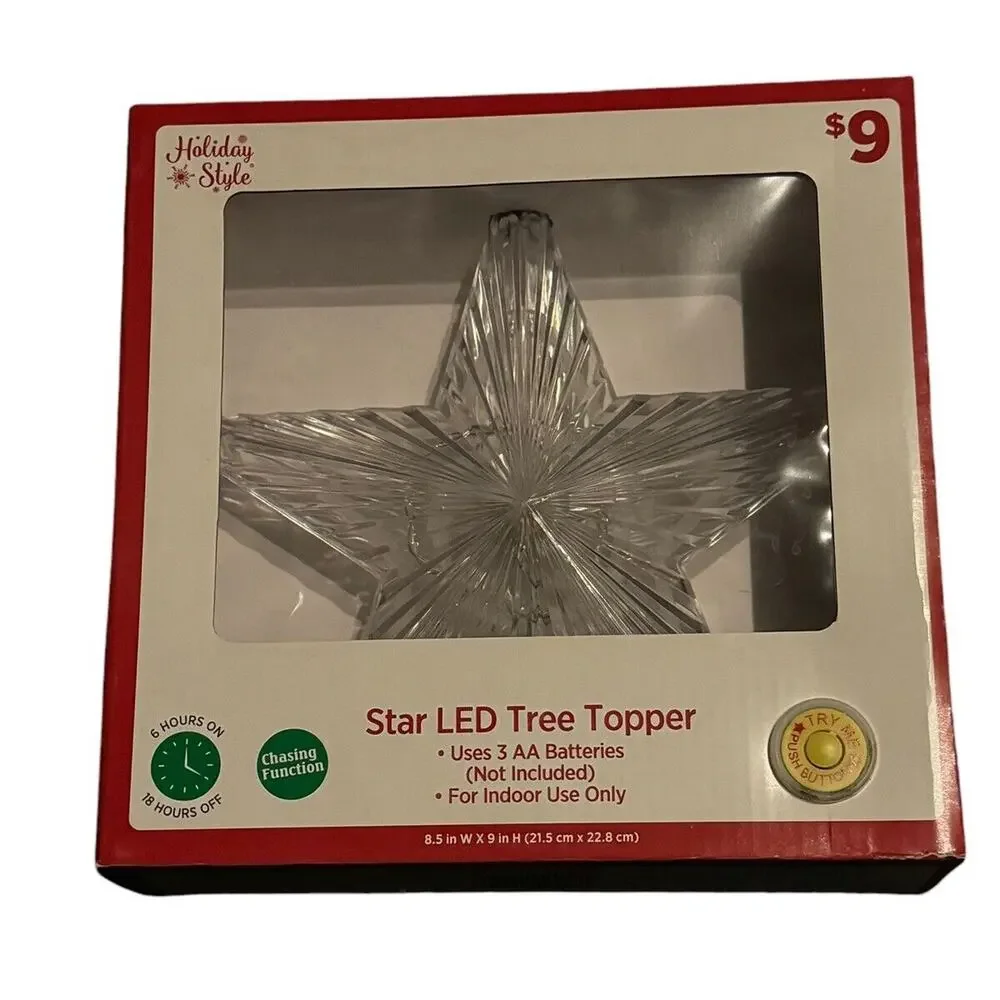 Star LED Tree Topper Christmas Holiday Clear Acrylic Timer Chasing Function NEW‎